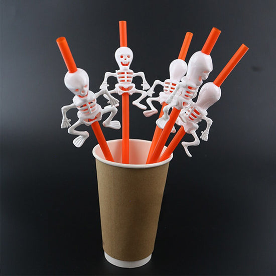 5 Pailles Halloween Squelettes (Réutilisables)